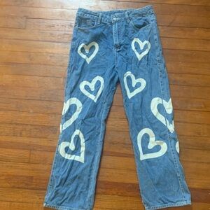 Blue Heart Patterned Jeans